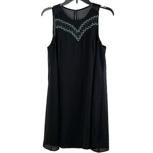 BCBGeneration Dress Women Small Black Sleeveless Sheer Embroidered Overlay NEW
